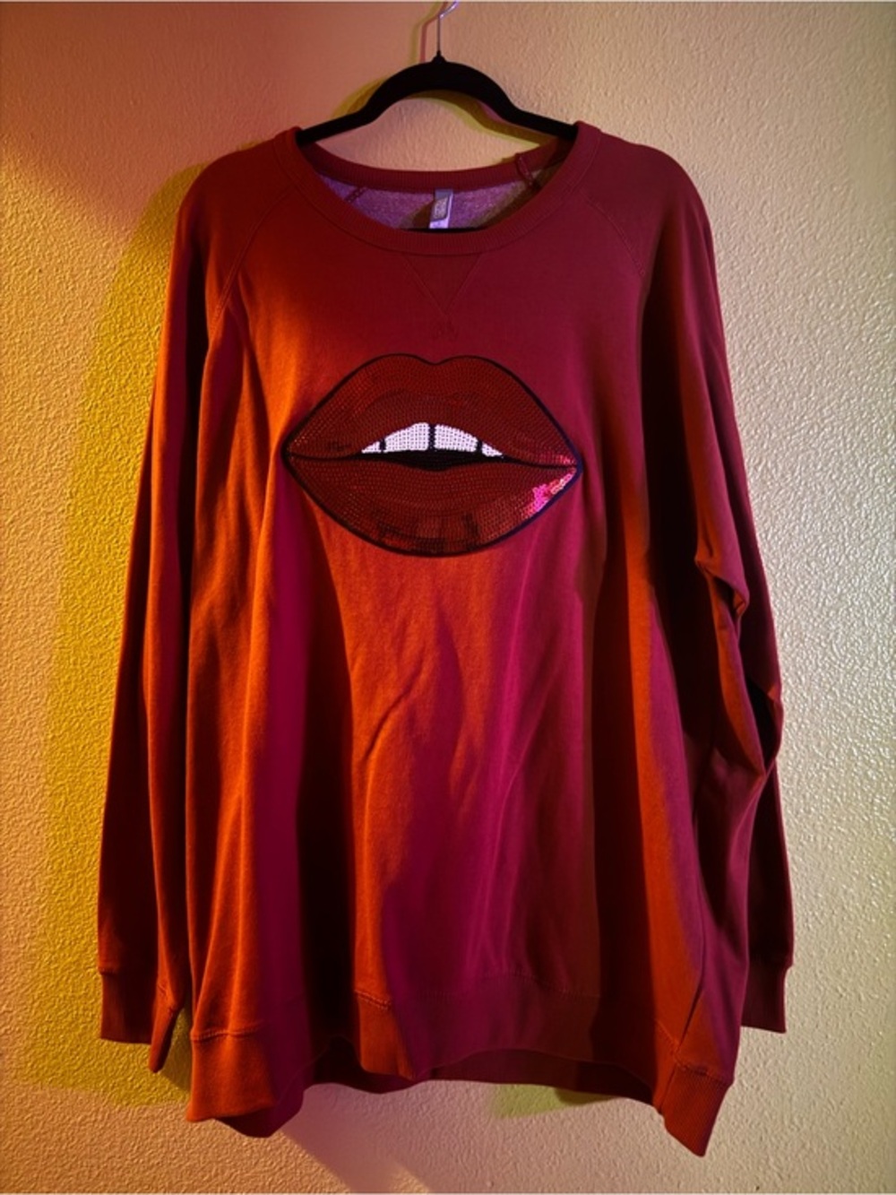 Sequin Red Lips Terry Sweater Size XXL